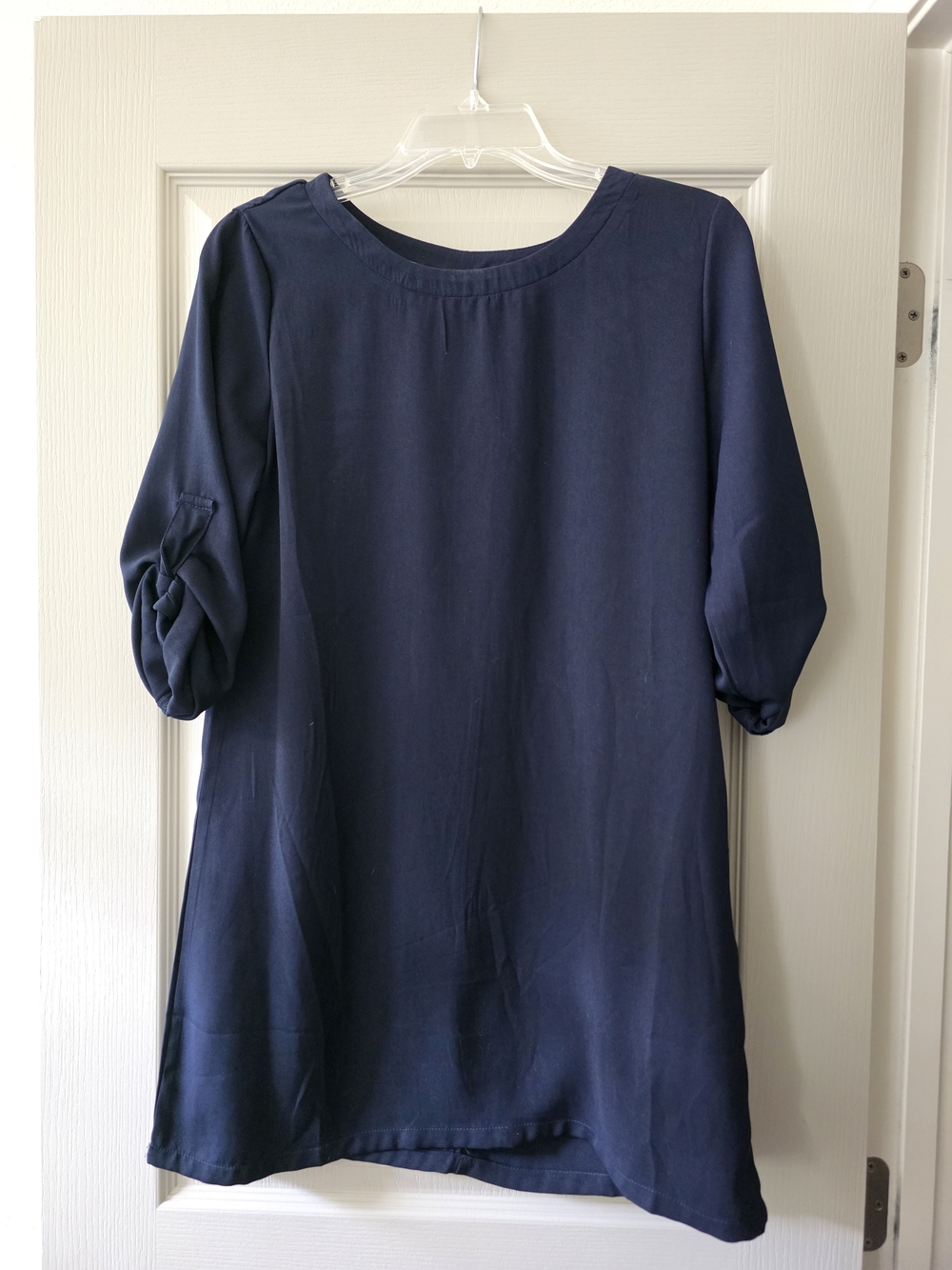 YOINS Navy Roll-Sleeve Shift Dress